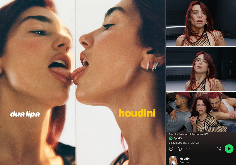 dua lipa's houdini surges to #28 on global spotify charts with 2.326 million streams